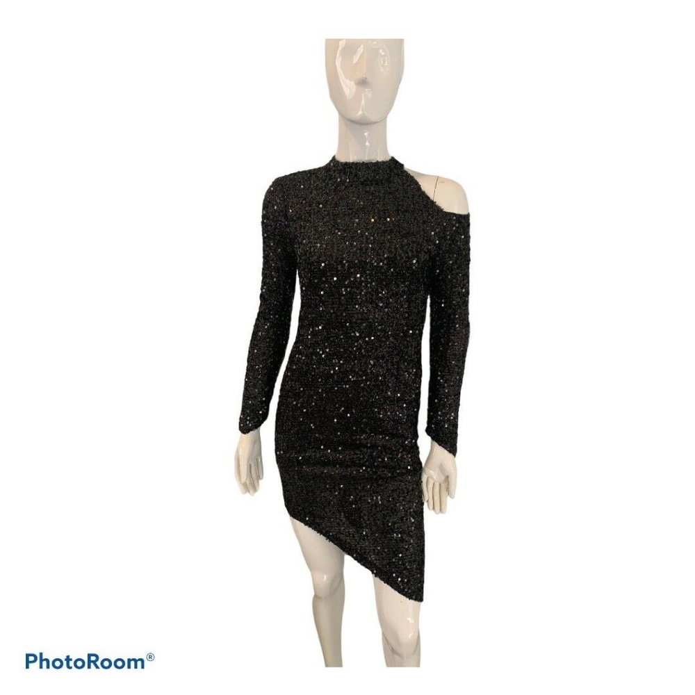 New Stylekeepers Black Sequins Mini Dress Size 2 Prty Cocktail Long Sleeve Sexy